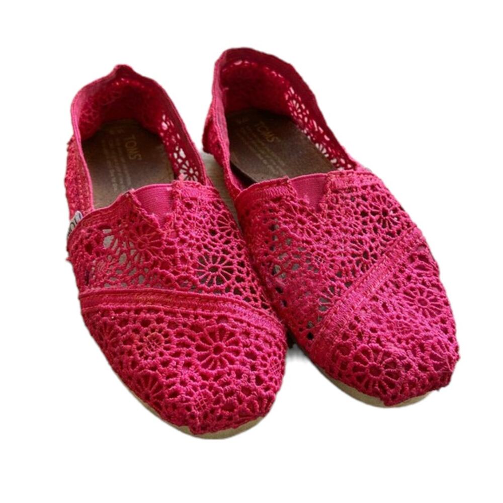 Toms‎ Womens Shoes Size 5 Pink Lace Espadrilles for Summer Slip Ons